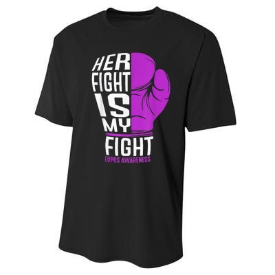 Her Fight Is My Fight SLE Lupus Awareness Purple Boxing Performance Sprint T-Shirt