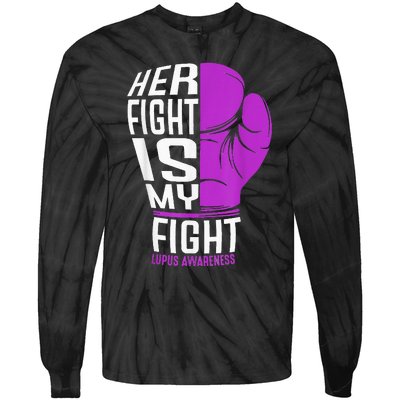 Her Fight Is My Fight SLE Lupus Awareness Purple Boxing Tie-Dye Long Sleeve Shirt