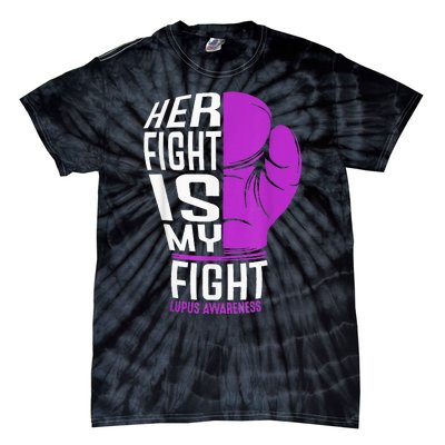 Her Fight Is My Fight SLE Lupus Awareness Purple Boxing Tie-Dye T-Shirt