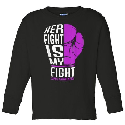 Her Fight Is My Fight SLE Lupus Awareness Purple Boxing Toddler Long Sleeve Shirt