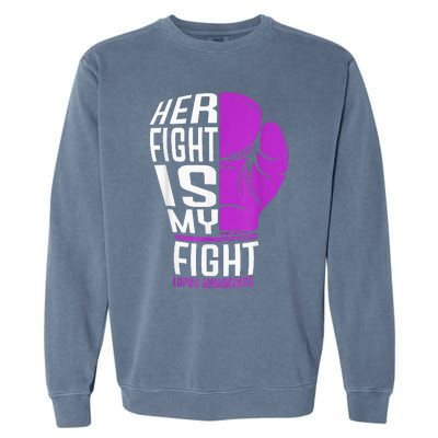 Her Fight Is My Fight SLE Lupus Awareness Purple Boxing Garment-Dyed Sweatshirt