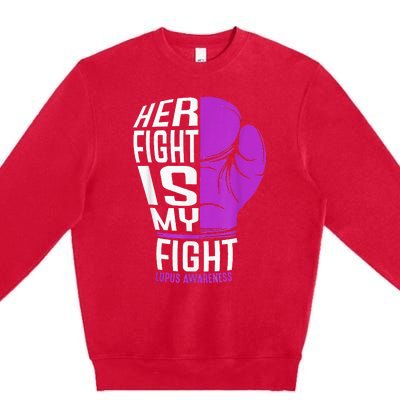 Her Fight Is My Fight SLE Lupus Awareness Purple Boxing Premium Crewneck Sweatshirt