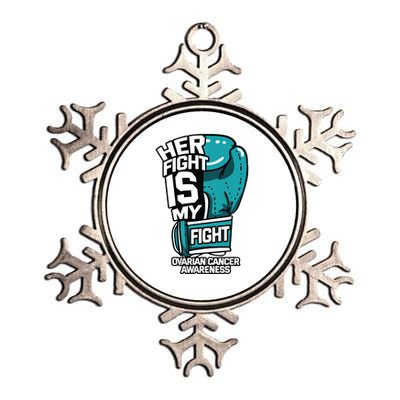 Her Fight Is My Fight Ovarian Cancer Awareness Teal Ribbon Metallic Star Ornament