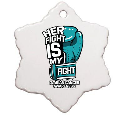 Her Fight Is My Fight Ovarian Cancer Awareness Teal Ribbon Ceramic Star Ornament