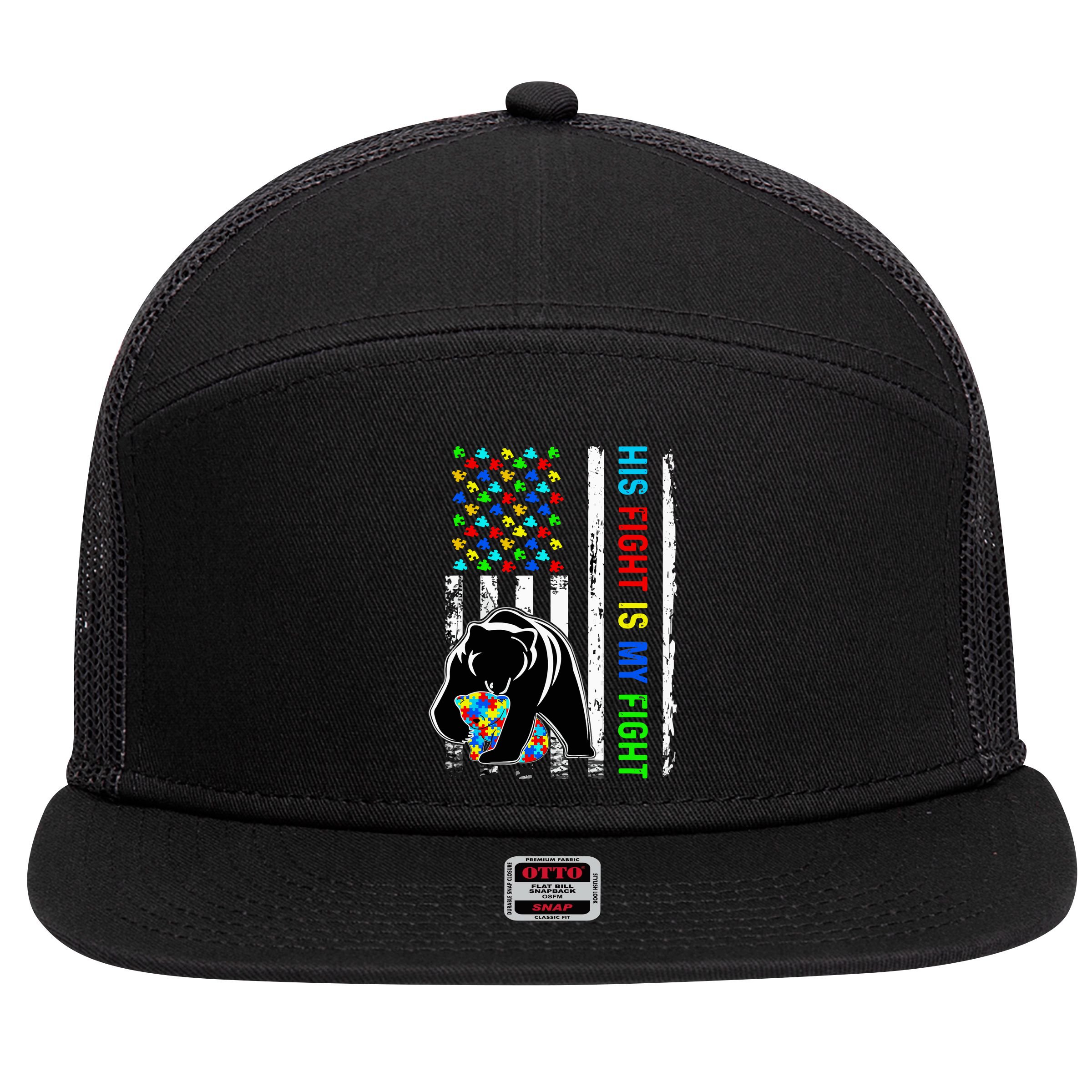 His Fight Is My Fight American Flag Puzzle Autism Awareness 7 Panel Mesh Trucker Snapback Hat