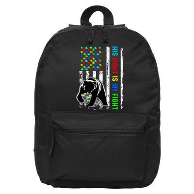 His Fight Is My Fight American Flag Puzzle Autism Awareness 16 in Basic Backpack