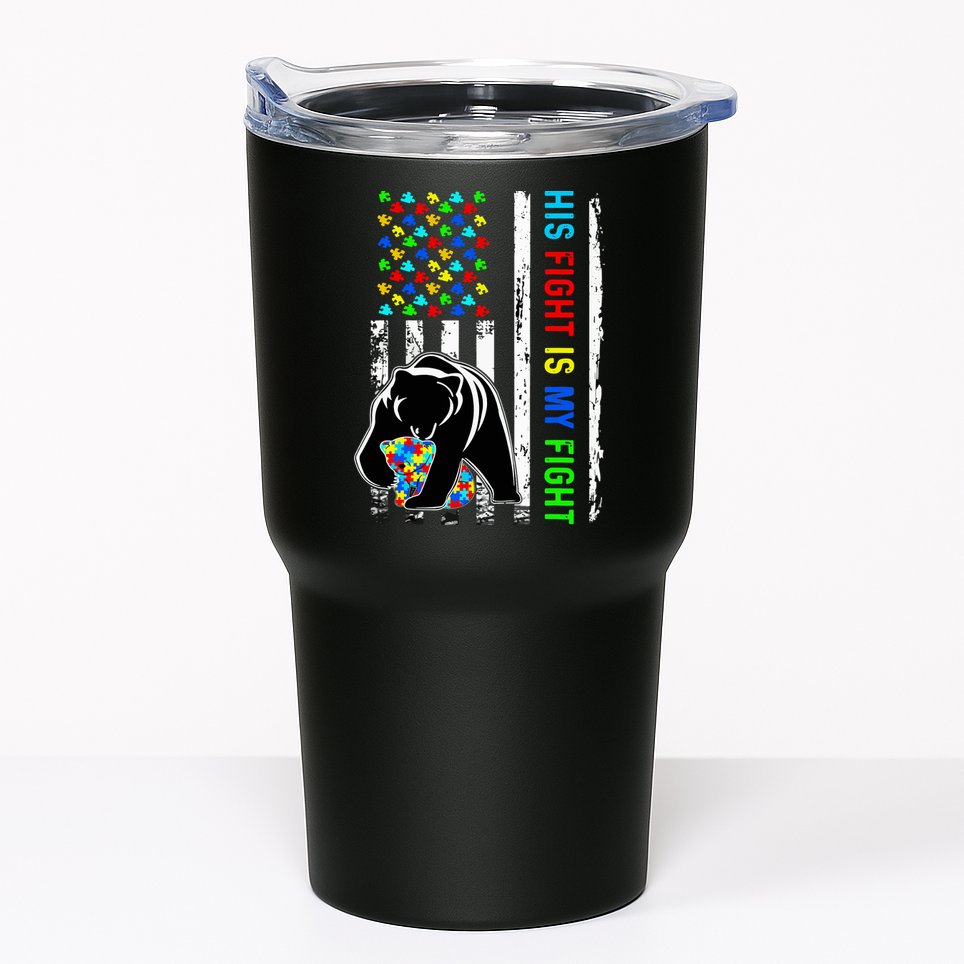 His Fight Is My Fight American Flag Puzzle Autism Awareness Tumbler
