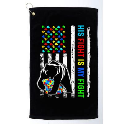 His Fight Is My Fight American Flag Puzzle Autism Awareness Golf Towel