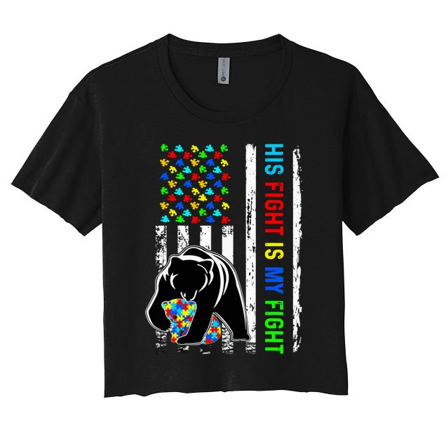 His Fight Is My Fight American Flag Puzzle Autism Awareness Crop Top