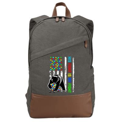 His Fight Is My Fight American Flag Puzzle Autism Awareness Cotton Canvas Backpack