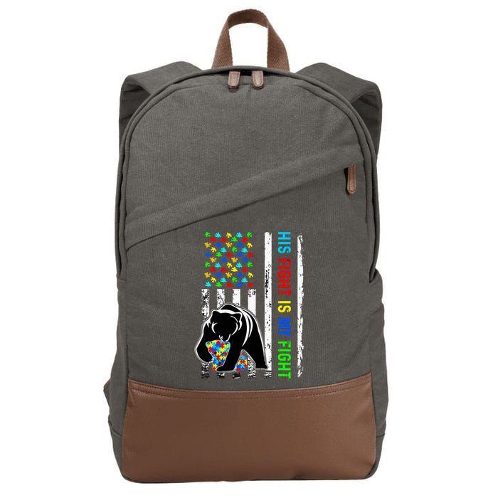 His Fight Is My Fight American Flag Puzzle Autism Awareness Cotton Canvas Backpack