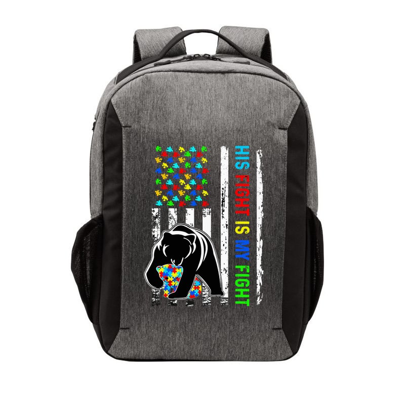 His Fight Is My Fight American Flag Puzzle Autism Awareness Vector Backpack