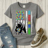 His Fight Is My Fight American Flag Puzzle Autism Awareness Womens T-Shirt