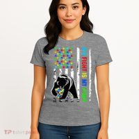 His Fight Is My Fight American Flag Puzzle Autism Awareness Womens T-Shirt