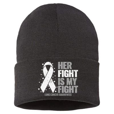 Her Fight is my Fight Lung Cancer Awareness Sustainable Knit Beanie