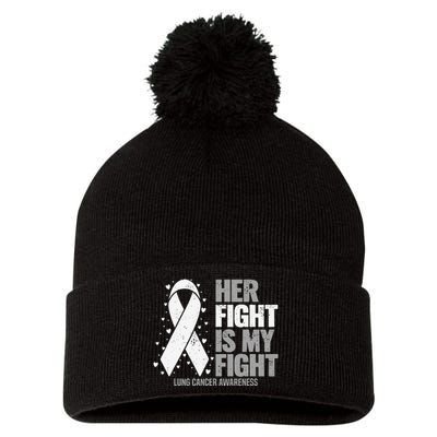 Her Fight is my Fight Lung Cancer Awareness Pom Pom 12in Knit Beanie