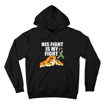 His Fight Is My Fight Autism Awareness Day Ribbon Puzzle Hoodie