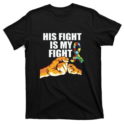 His Fight Is My Fight Autism Awareness Day Ribbon Puzzle T-Shirt