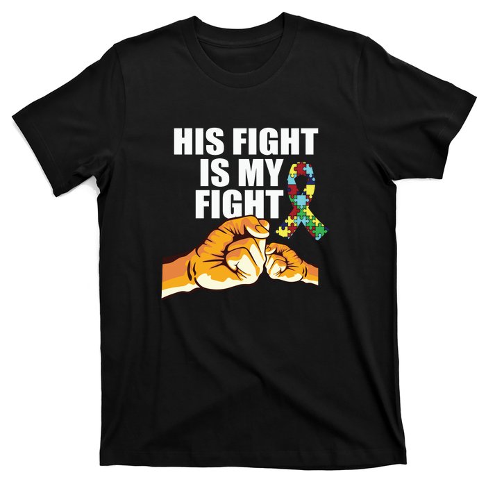 His Fight Is My Fight Autism Awareness Day Ribbon Puzzle T-Shirt