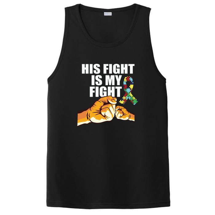 His Fight Is My Fight Autism Awareness Day Ribbon Puzzle PosiCharge Competitor Tank