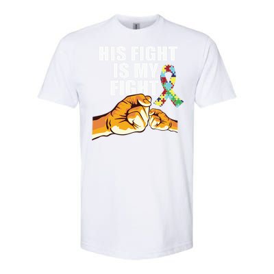 His Fight Is My Fight Autism Awareness Day Ribbon Puzzle Softstyle CVC T-Shirt