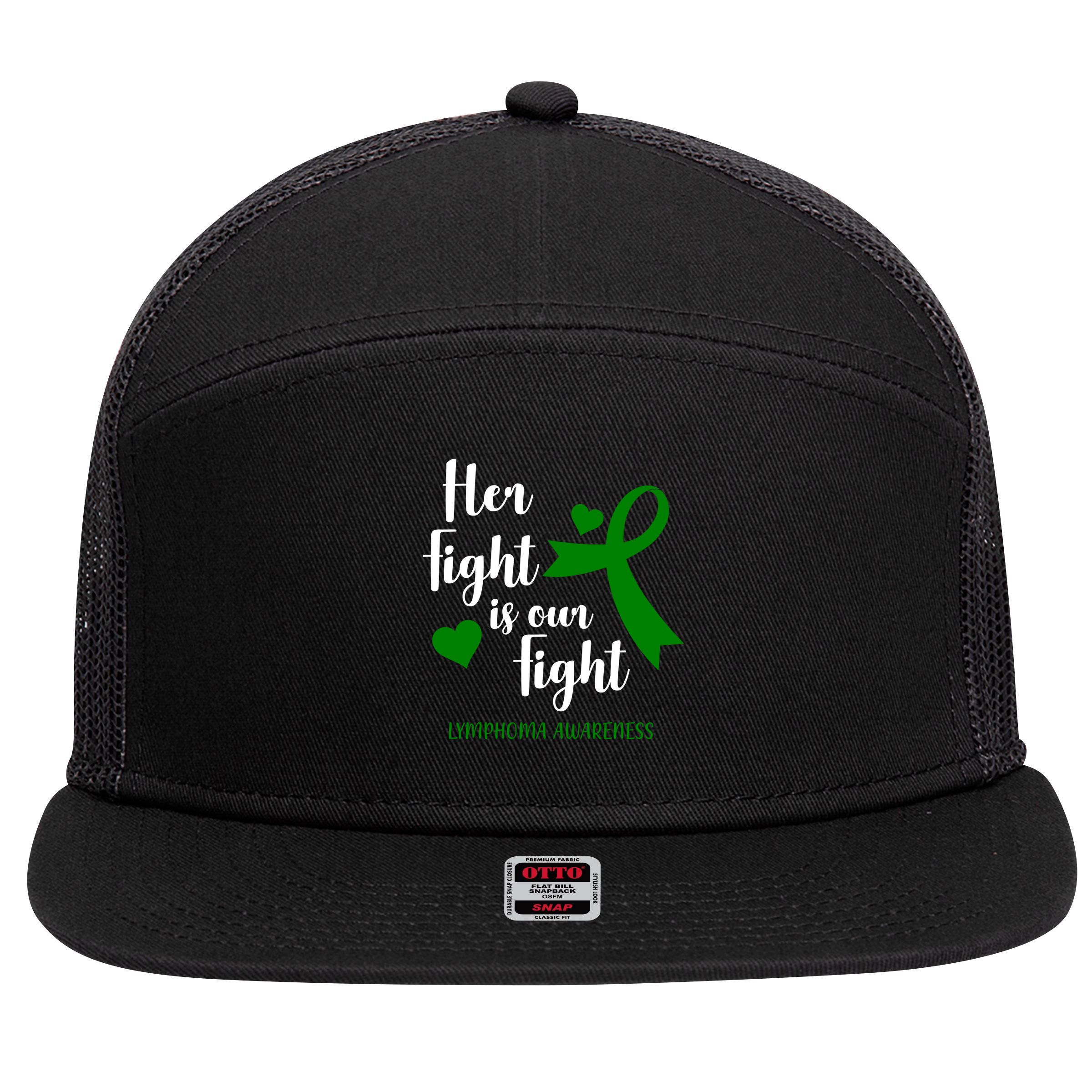 Her Fight Is Our Fight Lymphoma Awareness 7 Panel Mesh Trucker Snapback Hat