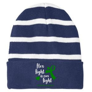 Her Fight Is Our Fight Lymphoma Awareness Striped Beanie with Solid Band