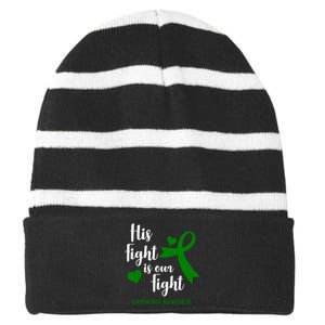 His Fight Is Our Fight Lymphoma Awareness Striped Beanie with Solid Band