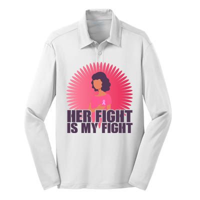 Her Fight Is My Fight Breast Cancer Awareness Silk Touch Performance Long Sleeve Polo