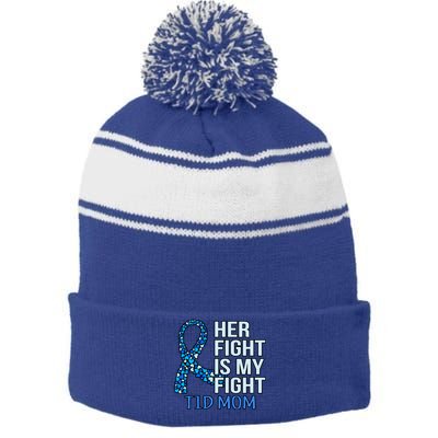 Her Fight Is My Fight Diabetes Awareness Diabetic Graphic Cool Gift Stripe Pom Pom Beanie