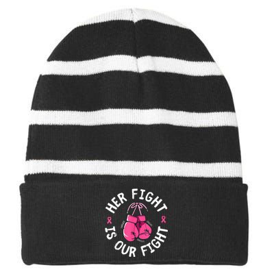 Her Fight Is Our Fight Breast Cancer Awareness Striped Beanie with Solid Band