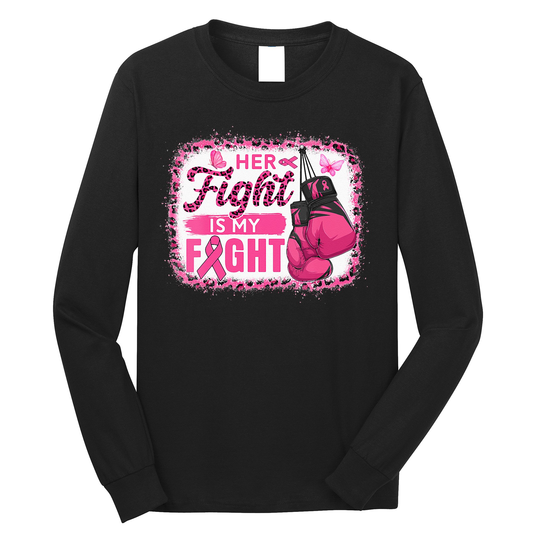 Her Fight Is My Fight Breast Cancer Awareness Boxing Gloves Long Sleeve Shirt