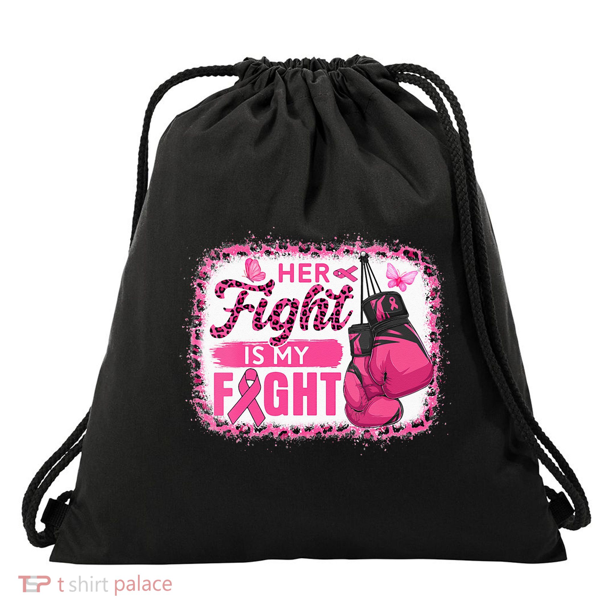 Her Fight Is My Fight Breast Cancer Awareness Boxing Gloves Drawstring Bag