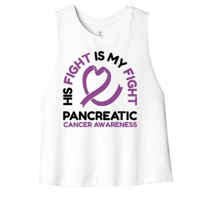 His Fight Is My Fight Pancreatic Cancer Awareness Women's Racerback Cropped Tank