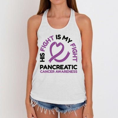 His Fight Is My Fight Pancreatic Cancer Awareness Women's Knotted Racerback Tank