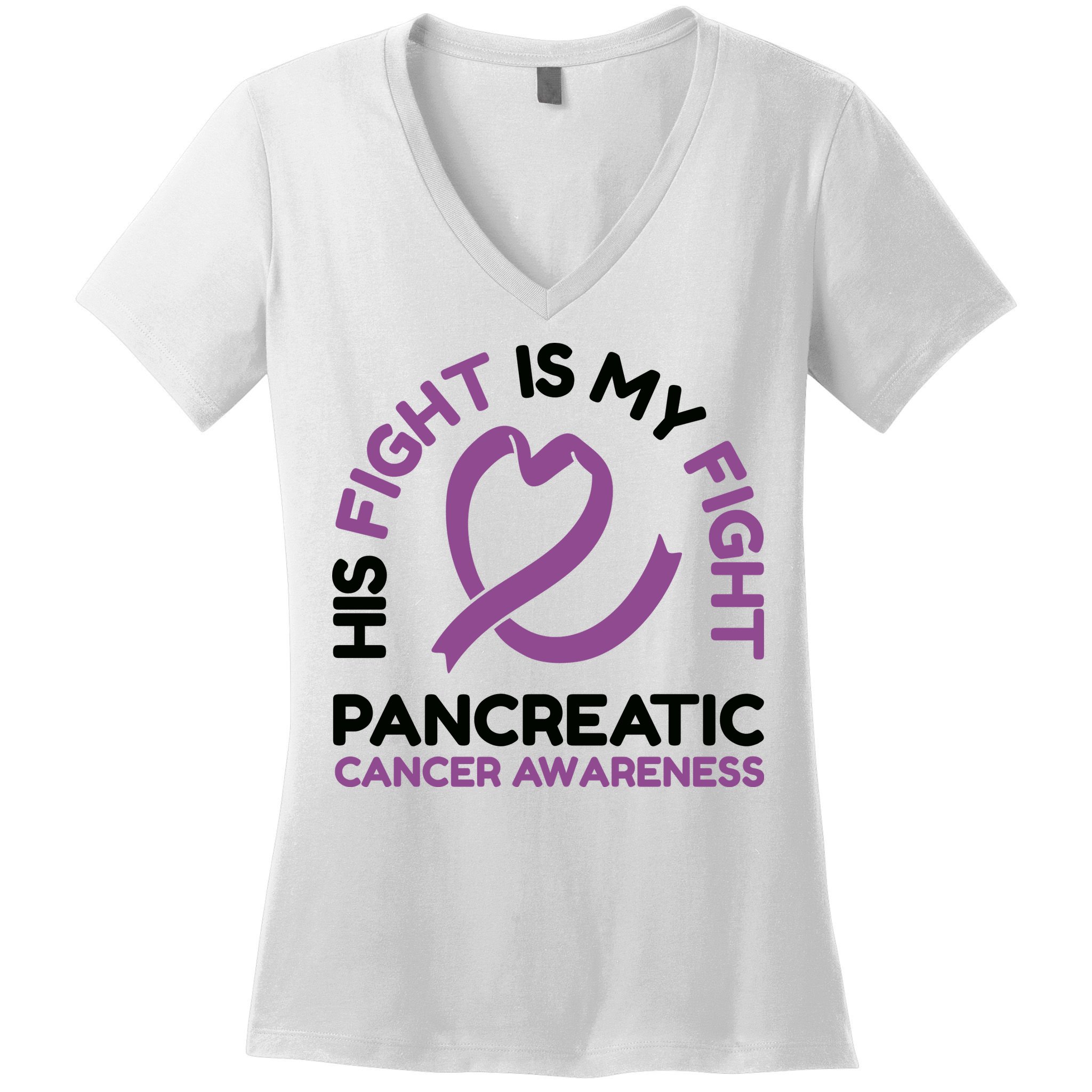 His Fight Is My Fight Pancreatic Cancer Awareness Women's V-Neck T-Shirt