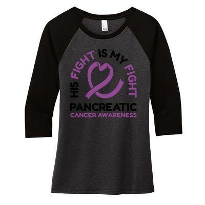 His Fight Is My Fight Pancreatic Cancer Awareness Women's Tri-Blend 3/4-Sleeve Raglan Shirt