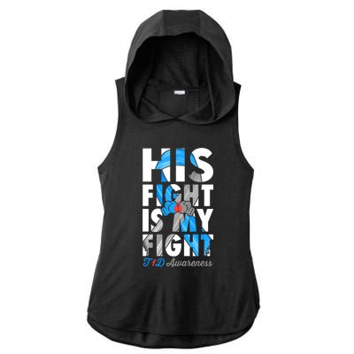 His Fight Is My Fight T1D Type 1 Diabetes Awareness Ribbon Ladies PosiCharge Tri-Blend Wicking Draft Hoodie Tank