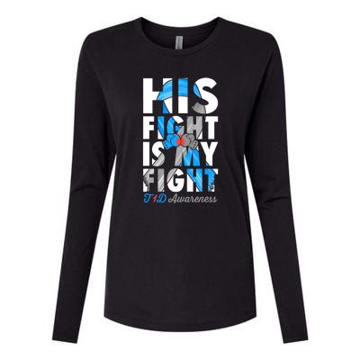 His Fight Is My Fight T1D Type 1 Diabetes Awareness Ribbon Womens Cotton Relaxed Long Sleeve T-Shirt