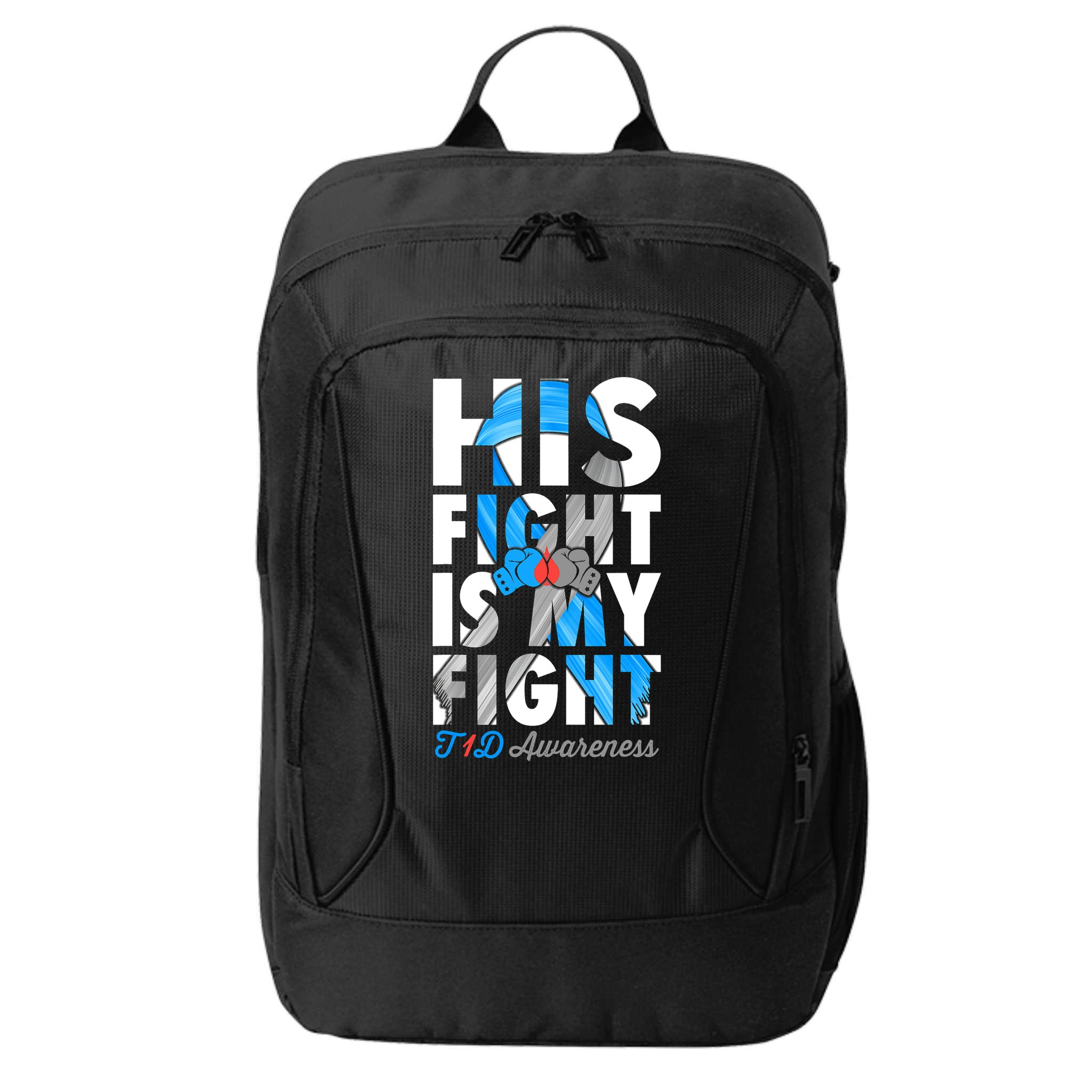 His Fight Is My Fight T1D Type 1 Diabetes Awareness Ribbon City Backpack