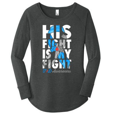 His Fight Is My Fight T1D Type 1 Diabetes Awareness Ribbon Women's Perfect Tri Tunic Long Sleeve Shirt