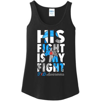 His Fight Is My Fight T1D Type 1 Diabetes Awareness Ribbon Ladies Essential Tank