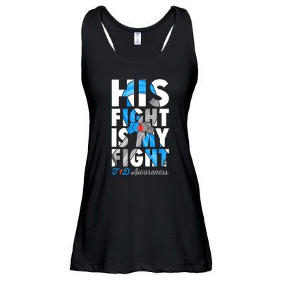 His Fight Is My Fight T1D Type 1 Diabetes Awareness Ribbon Ladies Essential Flowy Tank