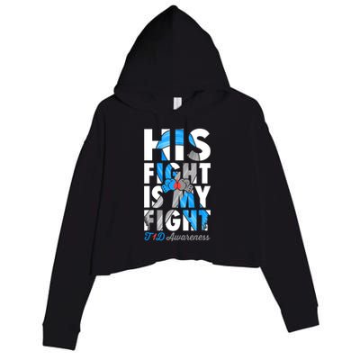 His Fight Is My Fight T1D Type 1 Diabetes Awareness Ribbon Crop Fleece Hoodie