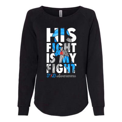 His Fight Is My Fight T1D Type 1 Diabetes Awareness Ribbon Womens California Wash Sweatshirt