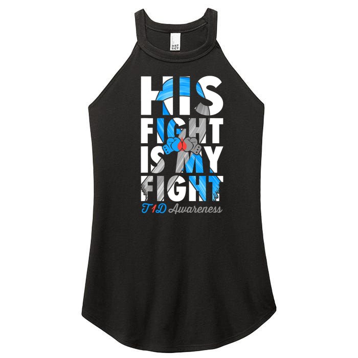 His Fight Is My Fight T1D Type 1 Diabetes Awareness Ribbon Women's Perfect Tri Rocker Tank