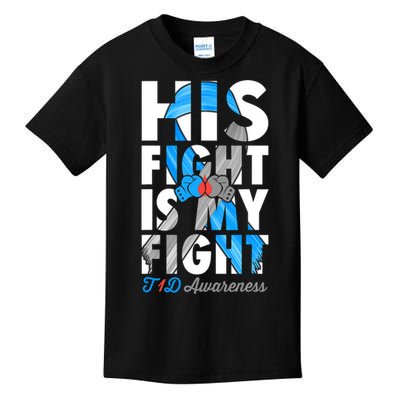 His Fight Is My Fight T1D Type 1 Diabetes Awareness Ribbon Kids T-Shirt