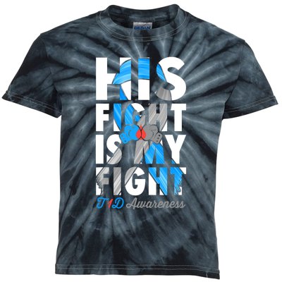 His Fight Is My Fight T1D Type 1 Diabetes Awareness Ribbon Kids Tie-Dye T-Shirt