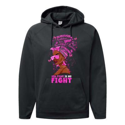 Her Fight Is My Fight Breast Cancer Black Woman Melanin Afro Performance Fleece Hoodie