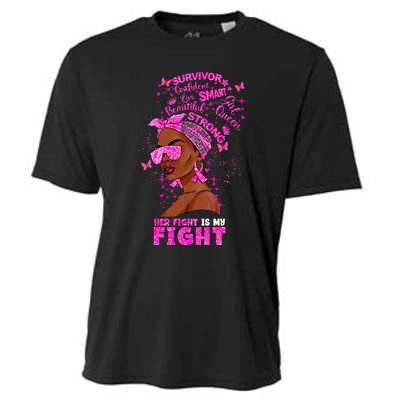 Her Fight Is My Fight Breast Cancer Black Woman Melanin Afro Cooling Performance Crew T-Shirt